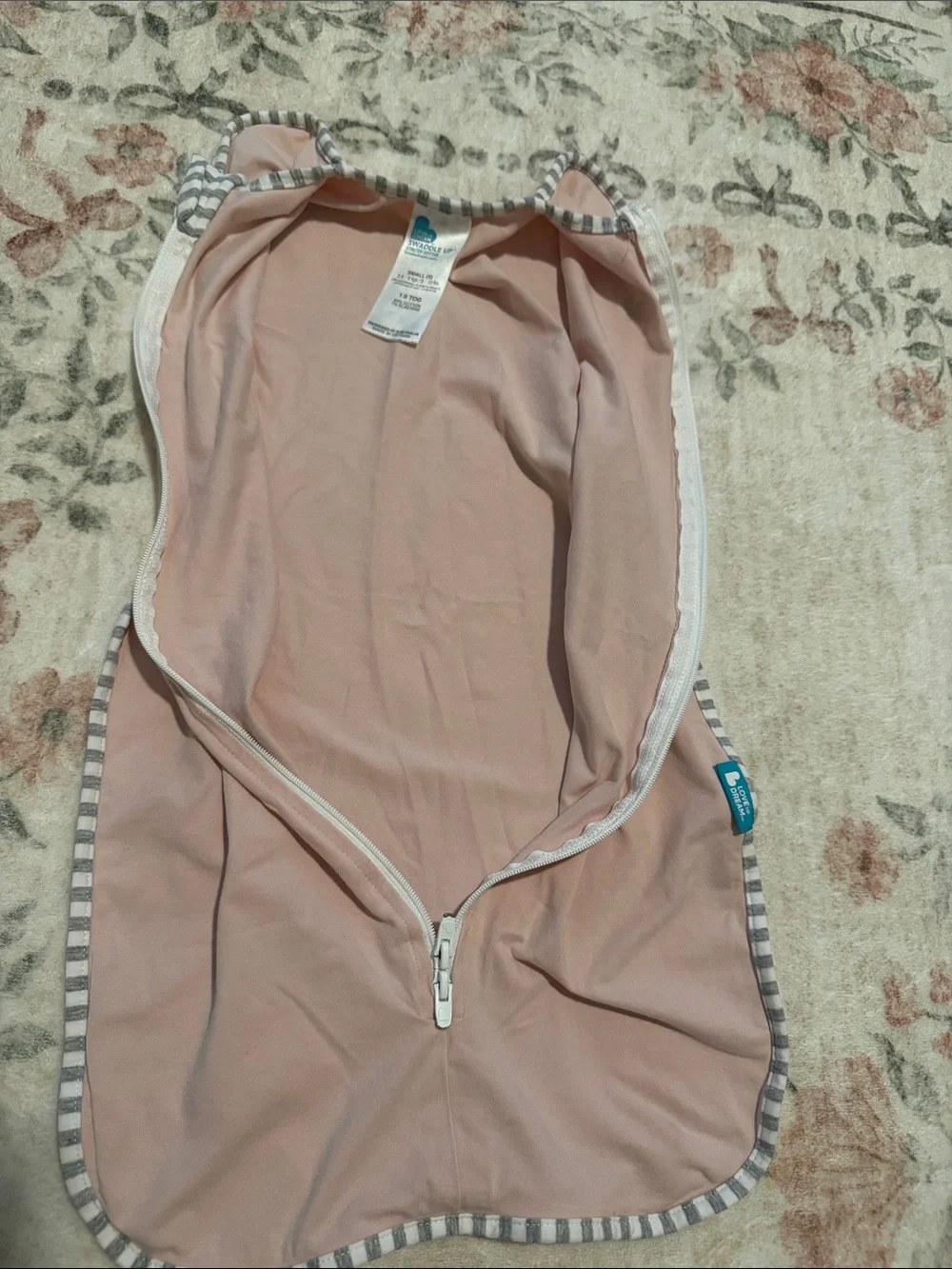 Love to dream Pink Zip Swaddle Sack with Striped Trim